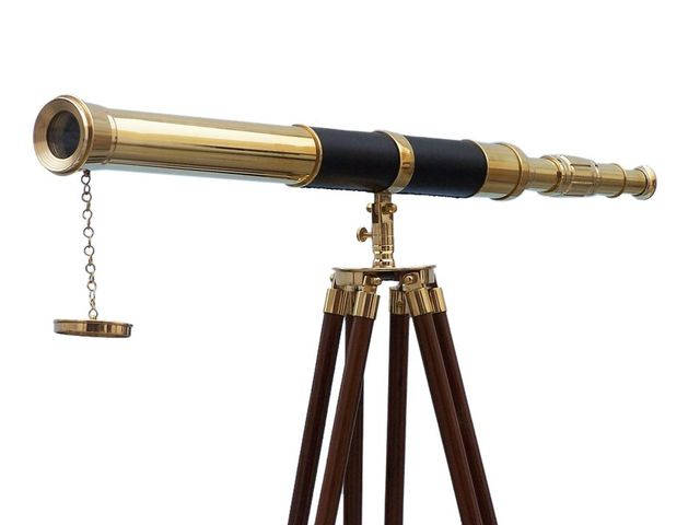 Admirals Floor Standing Brass with Leather Telescope 60