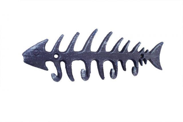 Rustic Dark Blue Cast Iron Fish Bone Key Rack 8