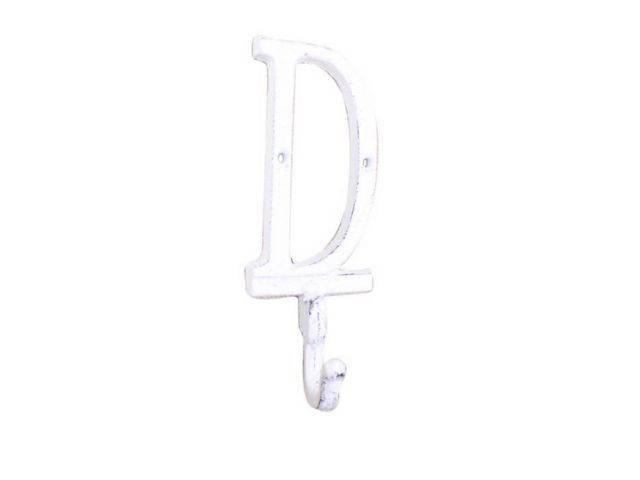 Whitewashed Cast Iron Letter D Alphabet Wall Hook 6