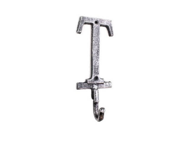 Rustic Silver Cast Iron Letter T Alphabet Wall Hook 6