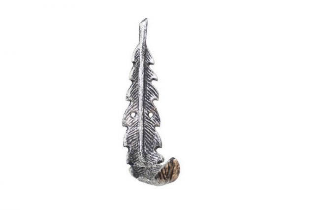 Rustic Silver Cast Iron Decorative Feather Hook 6