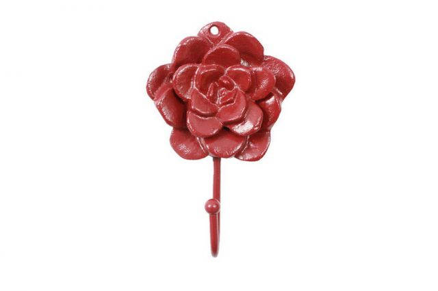 Rustic Red Cast Iron Decorative Rose Hook 7