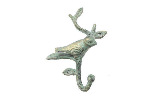 Antique Seaworn Bronze Cast Iron Decorative Bird Hook 6