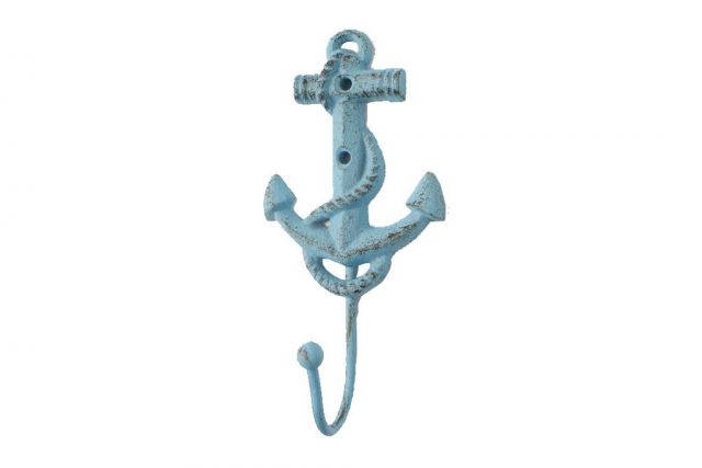 Rustic Light Blue Cast Iron Anchor Hook 7