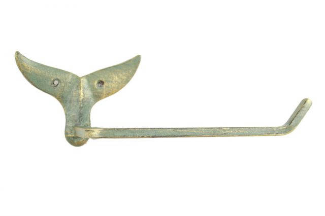 Antique Seaworn Bronze Cast Iron Whale Tail Toilet Paper Holder 11