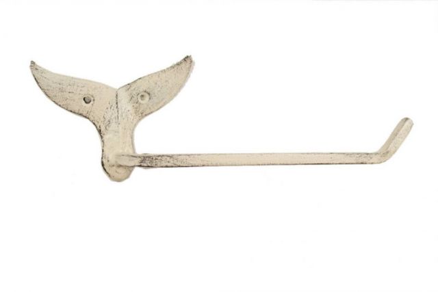 Whitewashed Cast Iron Whale Tail Toilet Paper Holder 11