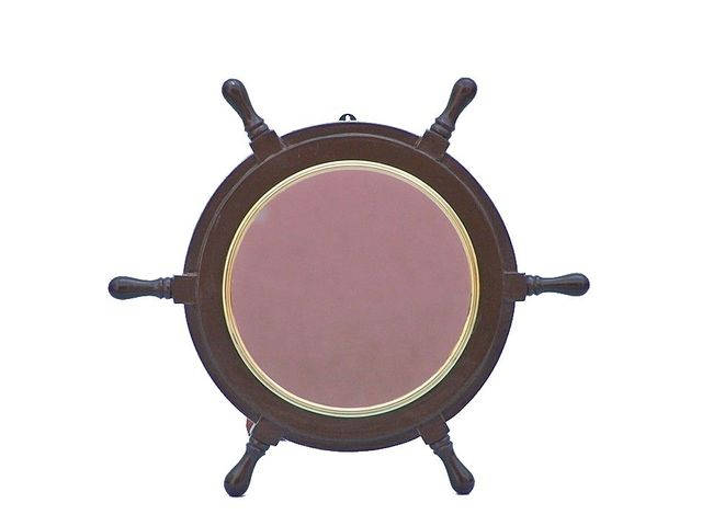 Deluxe Class Wood and Brass Ship Wheel Mirror 16