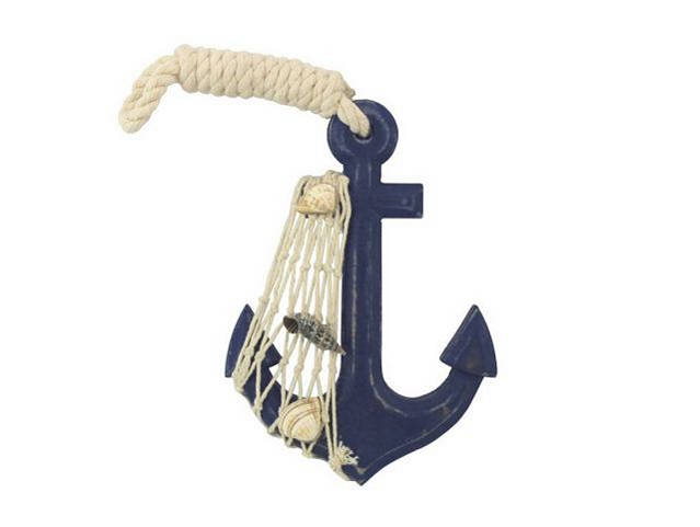 Wooden Rustic Decorative Blue Anchor 6