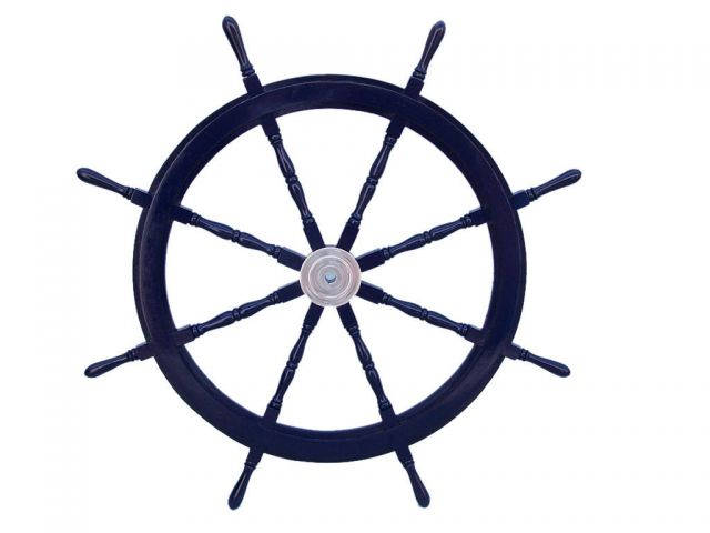 Deluxe Class Dark Blue Wood and Chrome Decorative Pirate Ship Steering Wheel 60