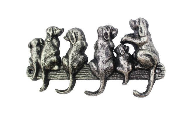 Rustic Silver Cast Iron Dog Wall Hooks 8