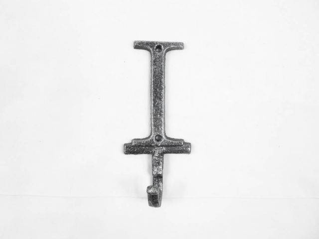 Rustic Silver Cast Iron Letter I Alphabet Wall Hook 6