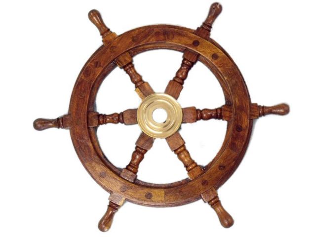 24" Wooden Ship Wheel Maritime Captain Pirate Decor Ships Boat Steering Wood 
