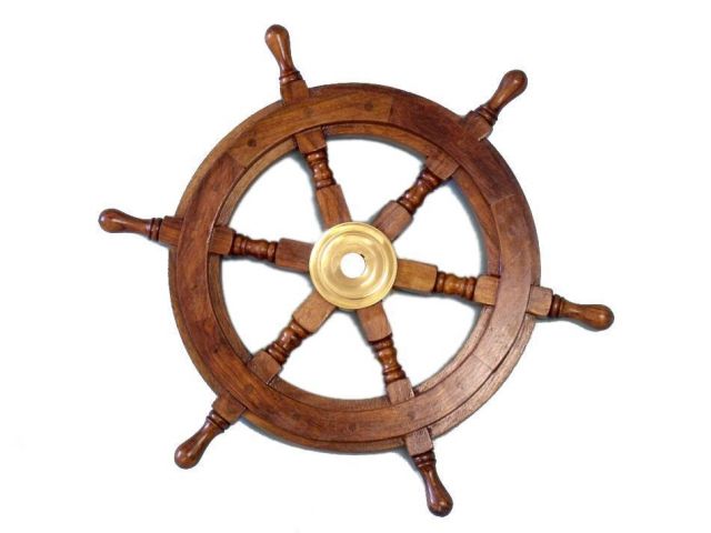 18" 24" 36",48" Wood Ship Wheel ~ Nautical Boat Wooden Brass Steering ~ 12"