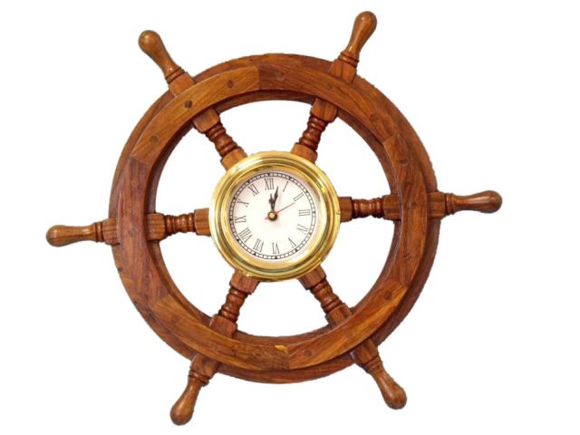 Deluxe Class Wood And Brass Ship Wheel Clock 18
