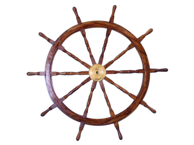 Deluxe Class Wood and Brass Decorative Ship Wheel 60