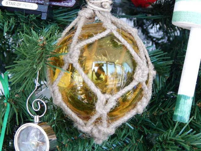 Glass and Rope Amber Fishing Float Christmas Tree Ornament