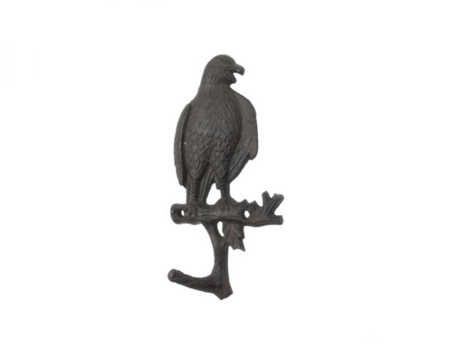 Cast Iron Eagle Sitting on a Tree Branch Decorative Metal Wall Hook 6.5