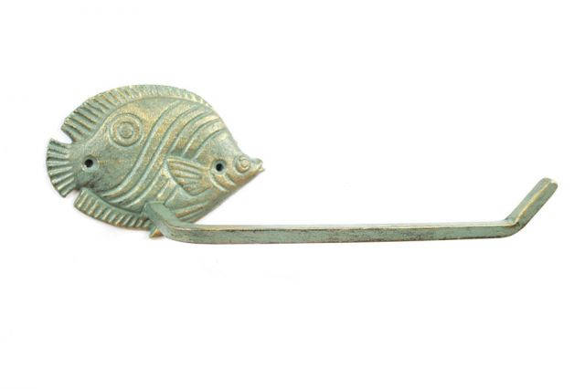 Antique Seaworn Bronze Cast Iron Butterfly Fish Toilet Paper Holder 11