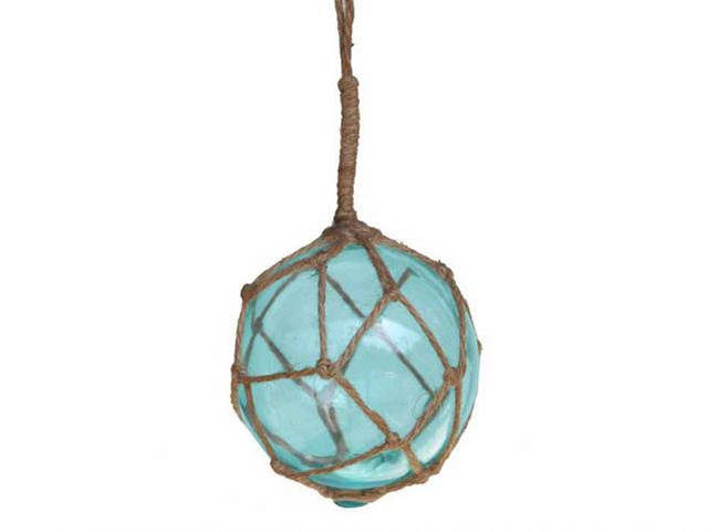 Light Blue Japanese Glass Ball Fishing Float With Brown Netting Decoration 4