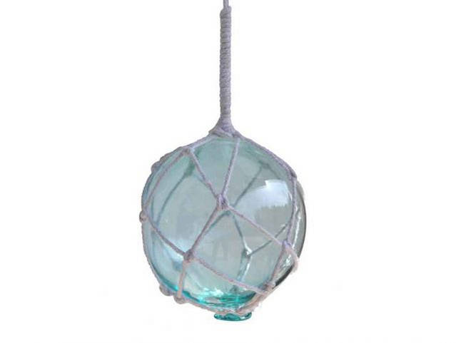Light Blue Japanese Glass Ball With White Netting Christmas Ornament 4