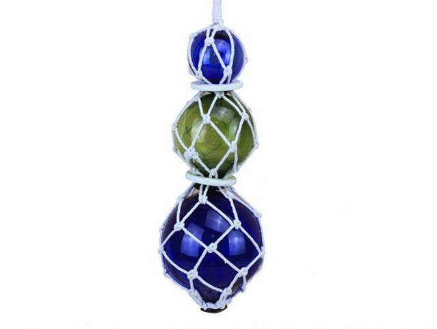 Blue - Green - Blue Japanese Glass Ball Fishing Floats with White Netting Decoration 11
