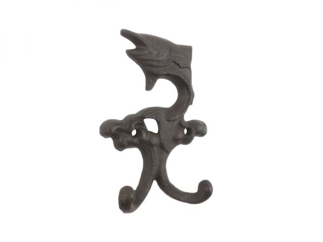 Cast Iron Flying Fish Decorative Metal Double Wall Hooks 5