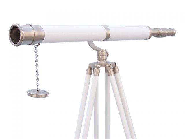 Floor Standing Brushed Nickel With White Leather Galileo Telescope 65