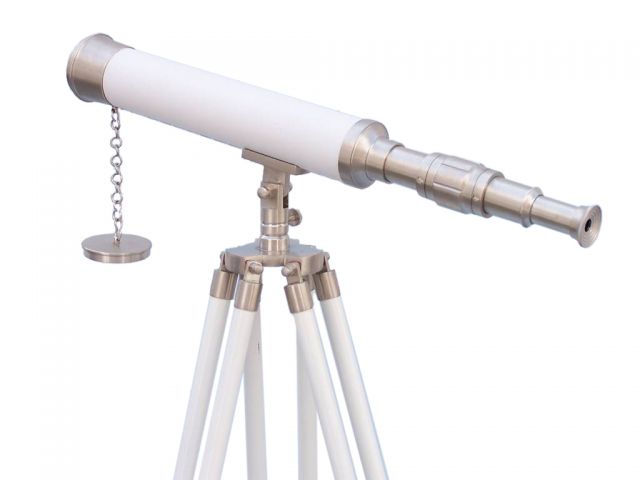 Floor Standing Brushed Nickel With White Leather Harbor Master Telescope 50