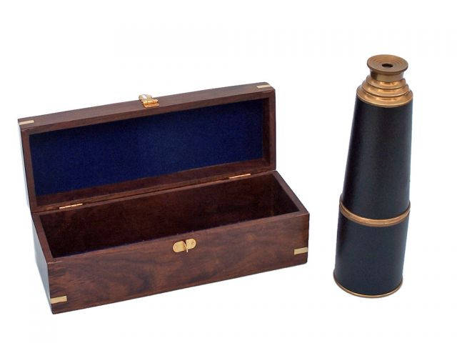 Deluxe Class Admiral Antique Brass Leather Spyglass Telescope 27 w- Rosewood Box