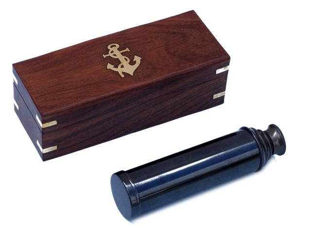 Deluxe Class Oil-Rubbed Bronze Antique Captains Spyglass Telescope 15 with Rosewood Box