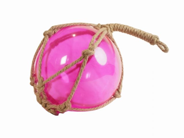 Pink Japanese Glass Ball Fishing Float With Brown Netting Decoration 12