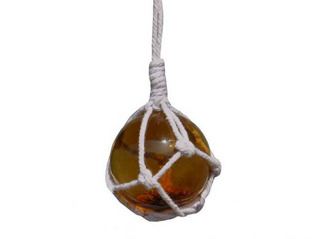Amber Japanese Glass Ball Fishing Float With White Netting Decoration 2