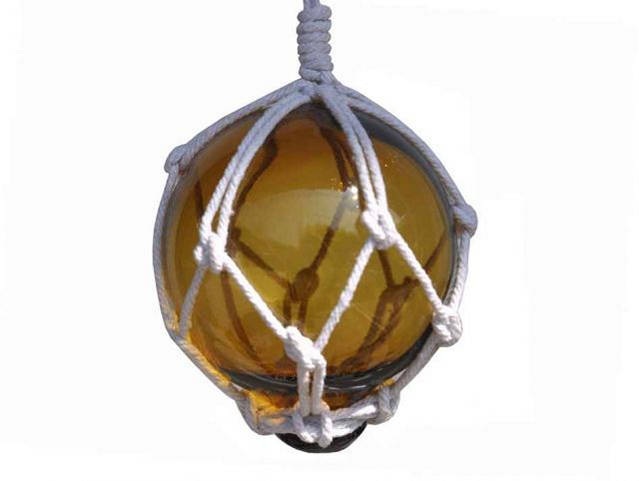 Amber Japanese Glass Ball Fishing Float With White Netting Decoration 3