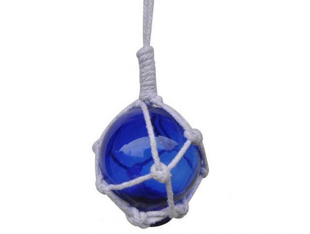 Blue Japanese Glass Ball With White Netting Christmas Ornament 2