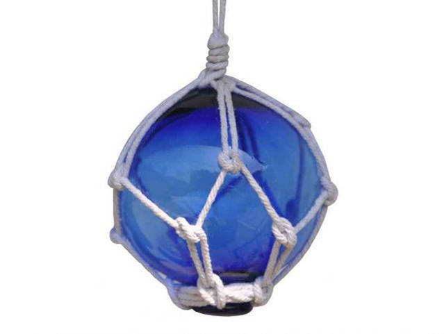 Blue Japanese Glass Ball Fishing Float With White Netting Decoration 3