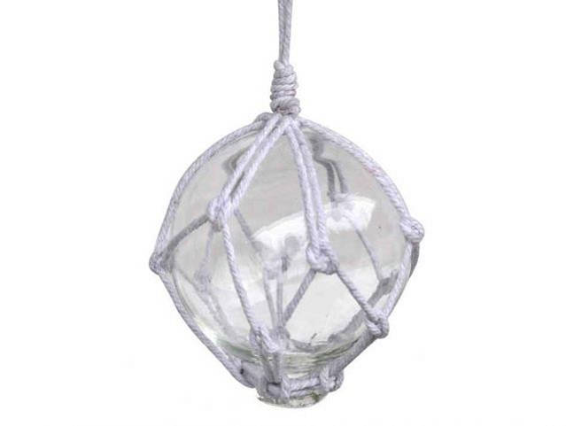 Clear Japanese Glass Ball Fishing Float With White Netting Decoration 3