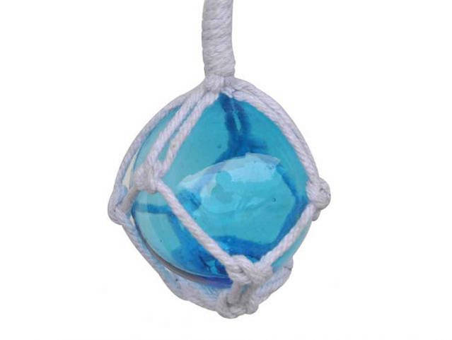 Light Blue Japanese Glass Ball Fishing Float With White Netting Decoration 2