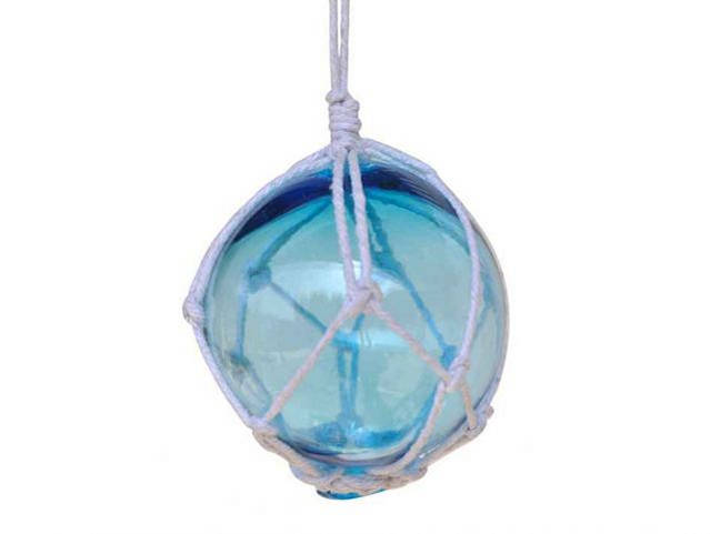 Light Blue Japanese Glass Ball Fishing Float With White Netting Decoration 3