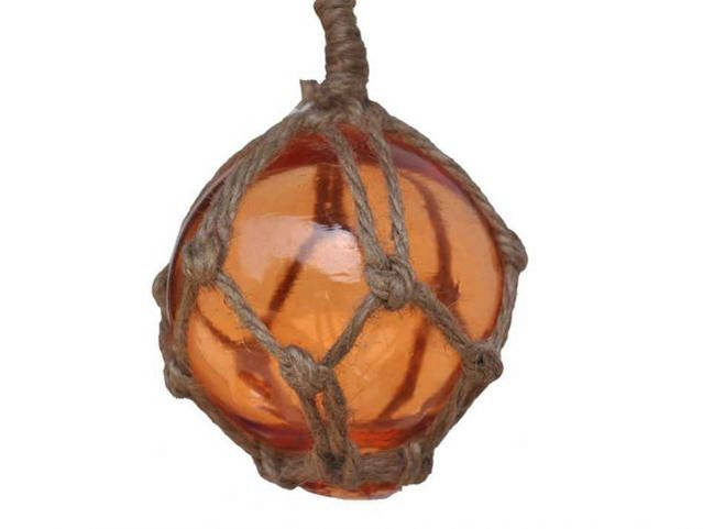 Orange Japanese Glass Ball Fishing Float With Brown Netting Decoration 3