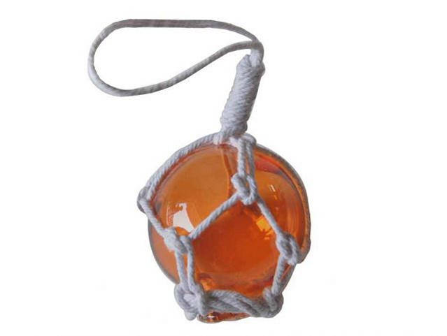 Orange Japanese Glass Ball Fishing Float With White Netting Decoration 2