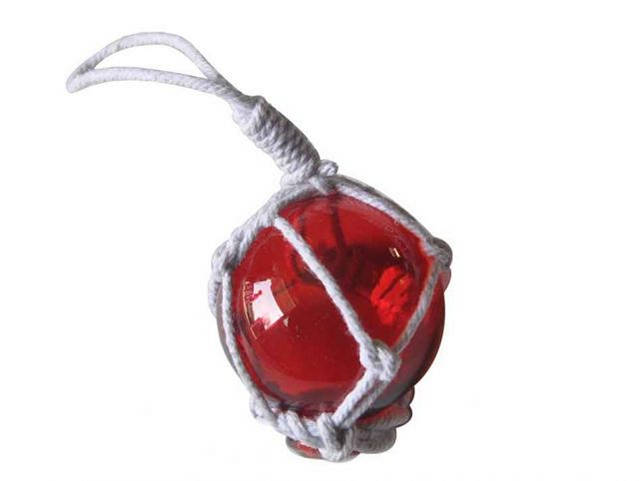 Red Japanese Glass Ball Fishing Float With White Netting Decoration 2