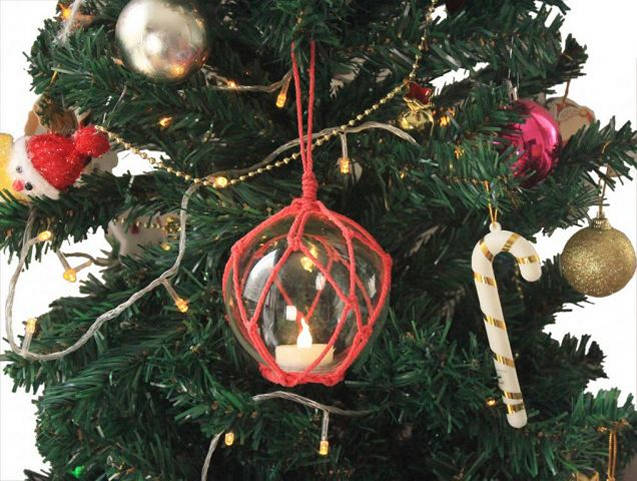 LED Lighted Clear Japanese Glass Ball Fishing Float with Red Netting Christmas Tree Ornament 4