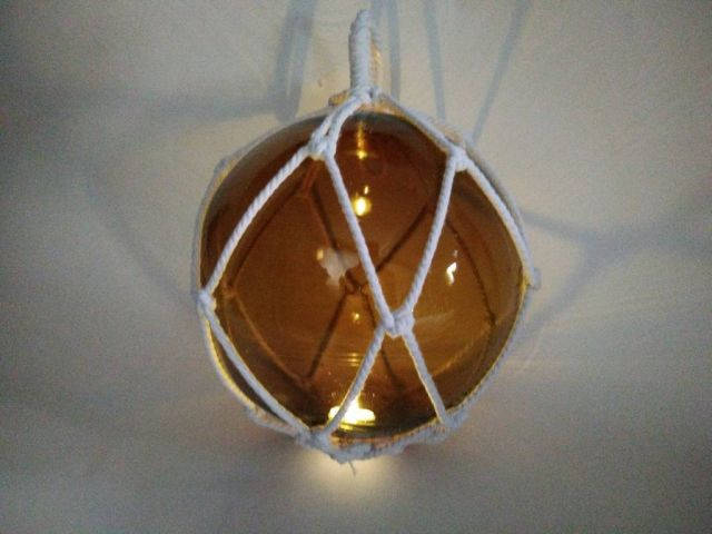 LED Lighted Amber Japanese Glass Ball Fishing Float with White Netting Decoration 10
