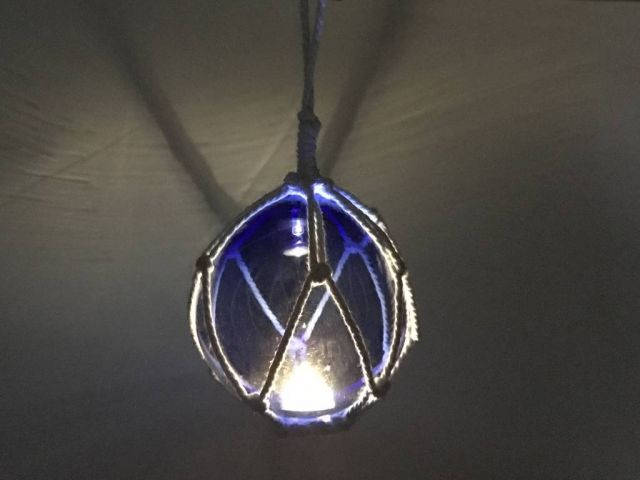 LED Lighted Dark Blue Japanese Glass Ball Fishing Float with White Netting Decoration 3