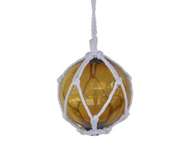 Amber Japanese Glass Ball Fishing Float With White Netting Decoration 6