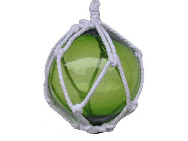 Green Japanese Glass Ball Fishing Float With White Netting Decoration 6