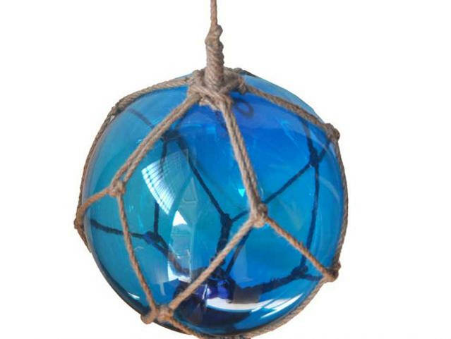 Light Blue Japanese Glass Ball Fishing Float With Brown Netting Decoration 10