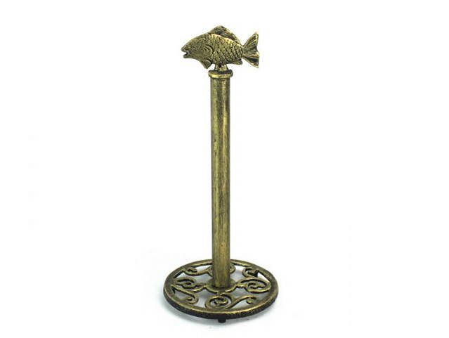 Rustic Gold Cast Iron Fish Extra Toilet Paper Stand 15