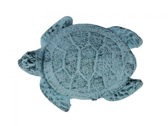 Dark Blue Whitewashed Cast Iron Decorative Turtle Paperweight 4