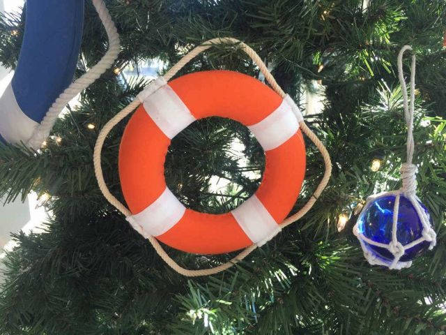 Vibrant Orange Decorative Lifering With White Bands Christmas Ornament 6